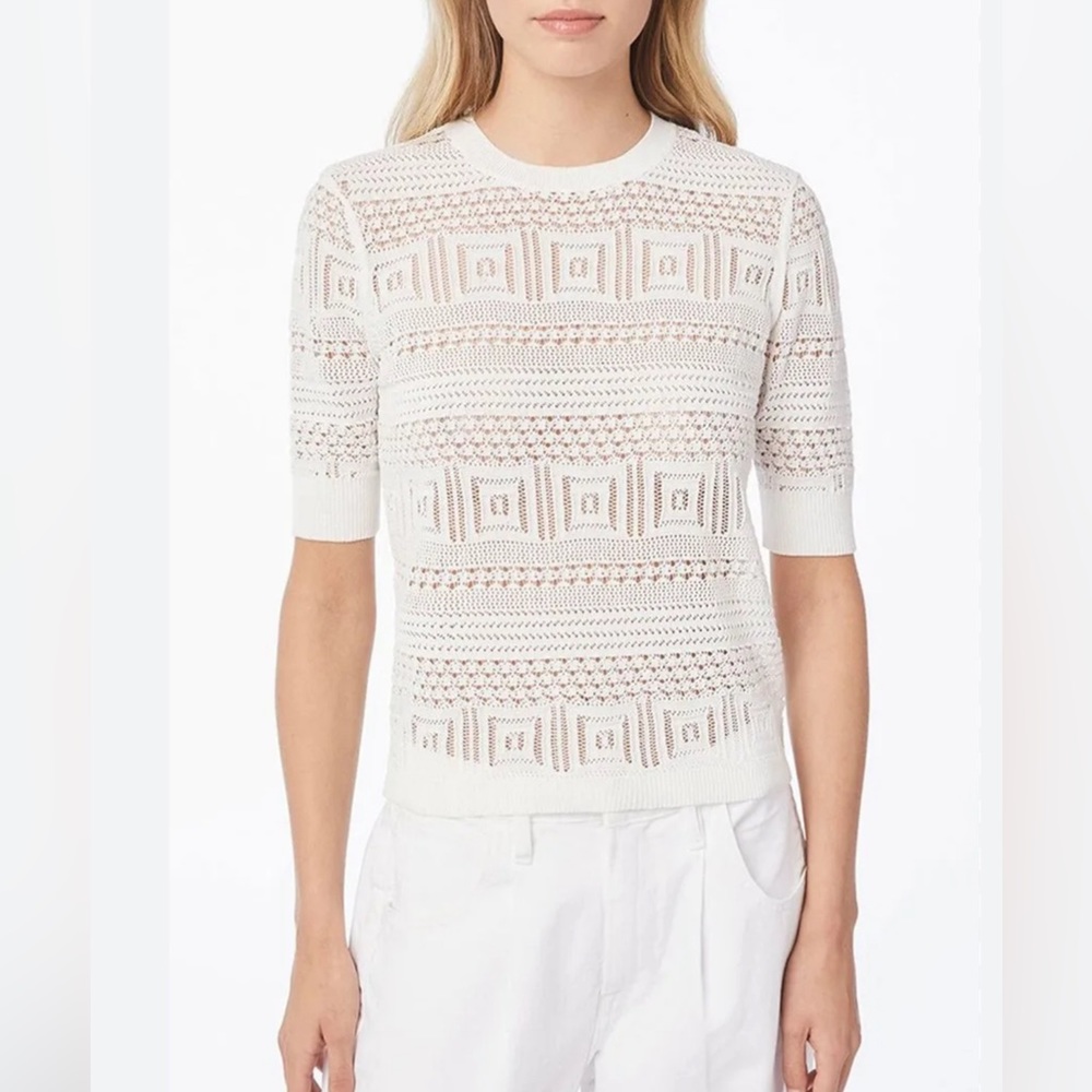 Frame ‘70s Open Stitch Sweater Short Sleeve Crew Size S in Off-white